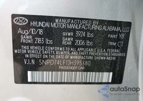 2018 Hyundai Elantra Se from USA, damaged, VIN 5NPD74LF1JH395380